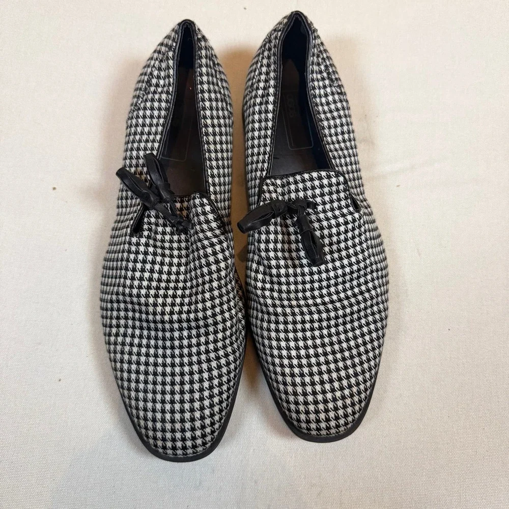 ASOS Women's Houndstooth Loafers Black White Bow Detail - Size 8‎ WF